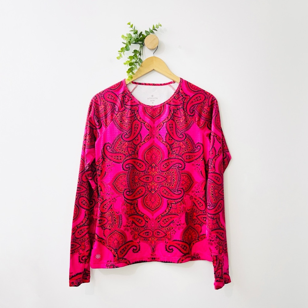 Athleta Sierra Nevada Long Sleeve Paisley Pink Red Colorful Long Sleeve Tank